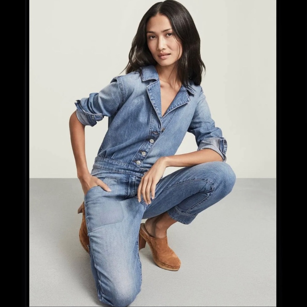 Veronica Beard Oaklyn Blue Sedona Wash Denim Long Sleeve Jumpsuit S